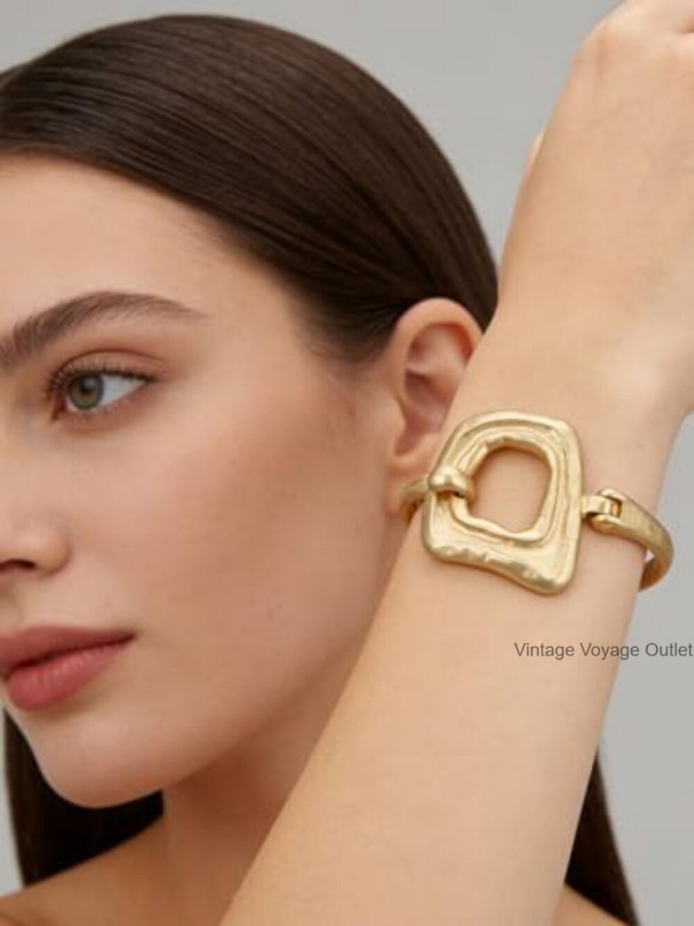 Hammered Chunky Gold Plated Bangle Bracelet for Women